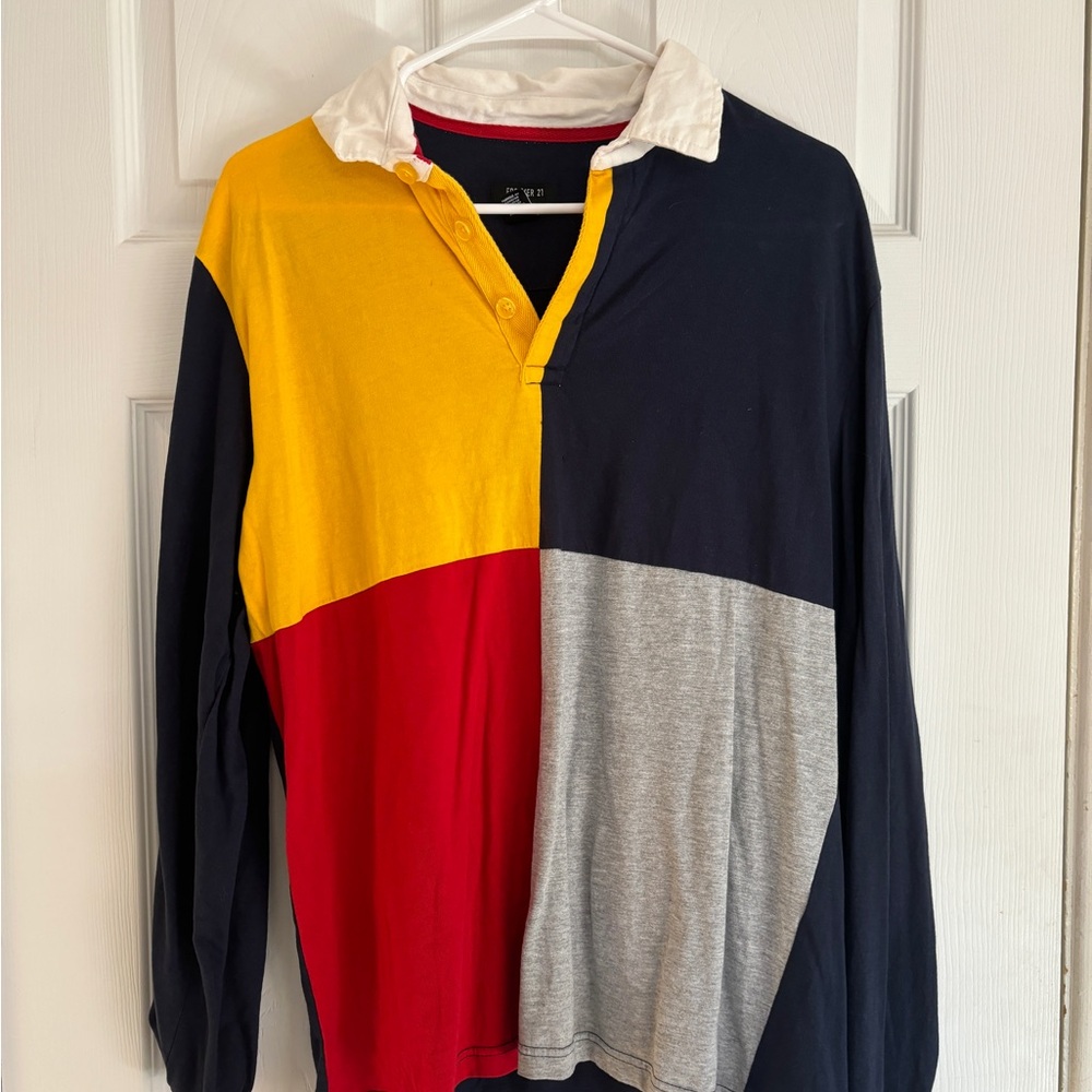 Color block rugby style long sleeve shirt